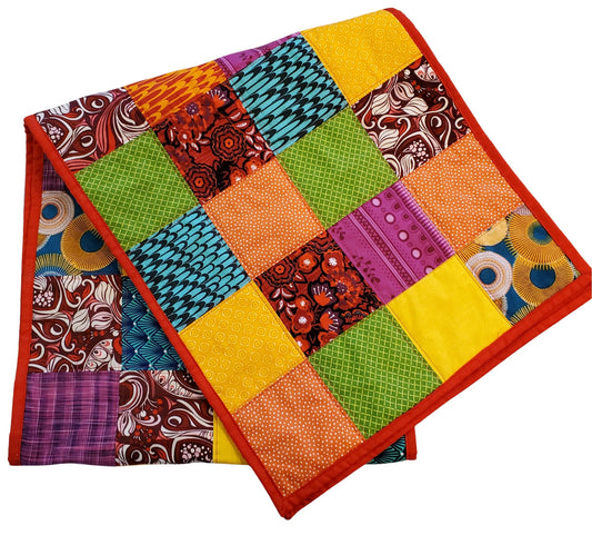 Colorful Patchwork Table Runner, 16 x 70 - Handmade Quilted Art for Tabletop, 100% cotton