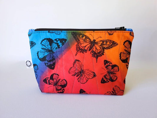 Colorful Butterfly Quilted Cosmetic Bag - Handmade, Lined, Easy Care - 9x6x3